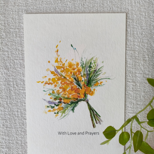 mimosaブーケ水彩画 はがきサイズ 3枚セット ポストカード aru and