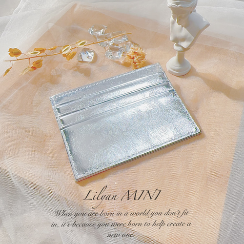 銀製小さなシュガー入れ 極希少カラー シルバー 本革 高級牛革 カードケース 極薄 定期入れ