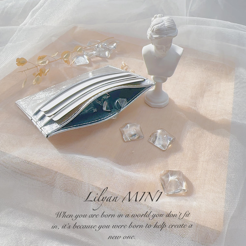 極希少カラー シルバー 本革 高級牛革 カードケース 極薄 定期入れ  