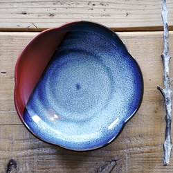 ：無名異焼の小鉢：梅・ブルー 1枚目の画像