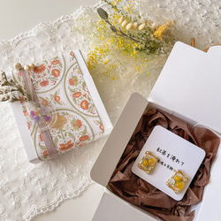 刺繍リボン　バラと金箔のカボション　イヤリング/ピアス 5枚目の画像