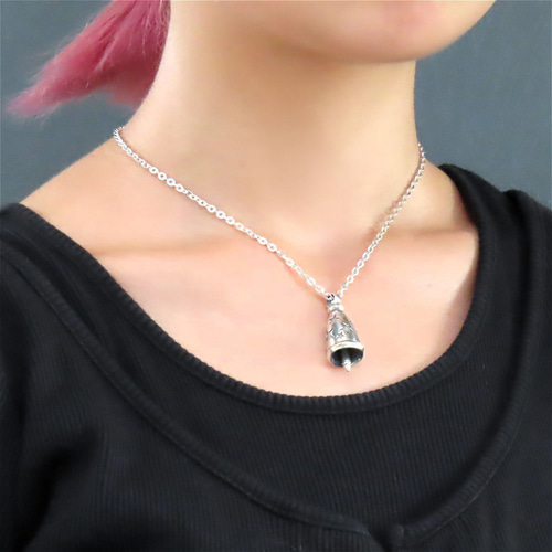 スターベルネックレス 黒 シルバー925 【刻印無料】 ベル 鈴 鐘