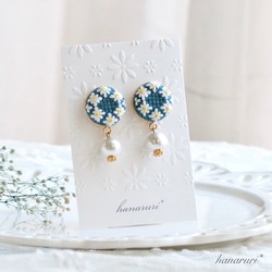 花かんむり刺繍のイヤリングorピアス・パール《ノースポール 