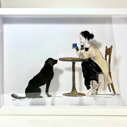 剪紙咖啡時間（狗和女人）單色/彩色 第5張的照片