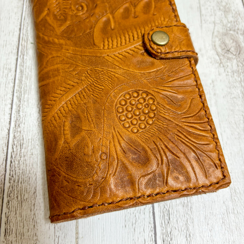 花柄 型押し スマホケース 本革 革 レザークラフト 手帳型