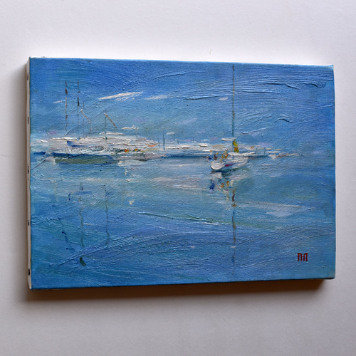 海風】油絵原画 P3サイズ 一点物 イーゼル付 豪華プレゼント付き