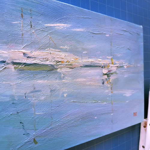 海風】油絵原画 P3サイズ 一点物 イーゼル付 豪華プレゼント付き