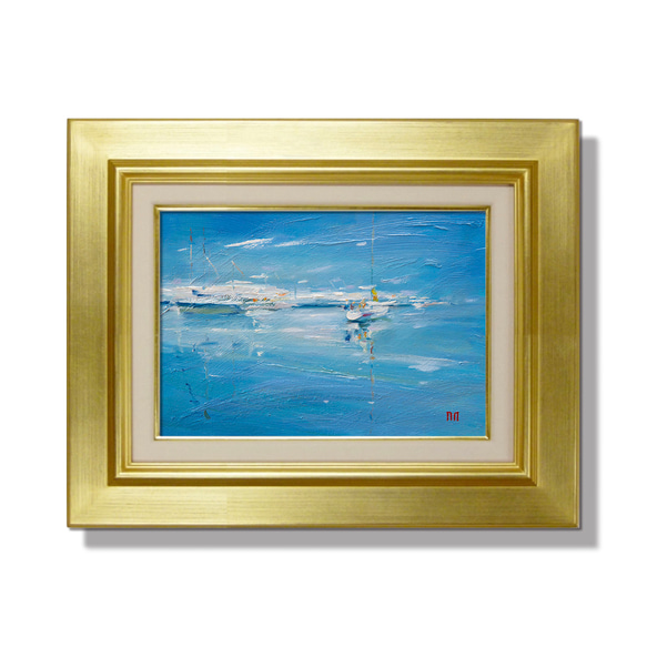 【海風】油絵原画 P3サイズ 一点物　イーゼル付 豪華プレゼント付き 1枚目の画像