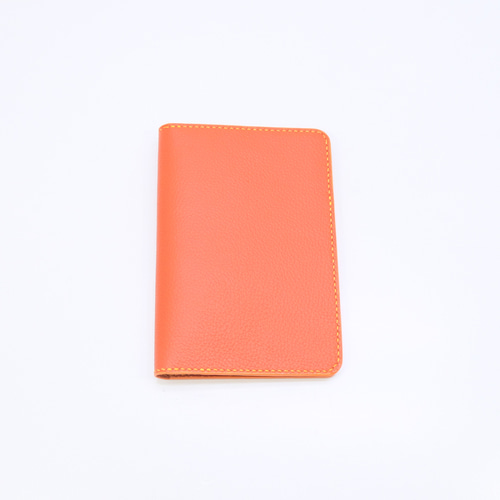 本革 シボ革 パスポート・お薬手帳・通帳ケースST 6ポケット オレンジ  