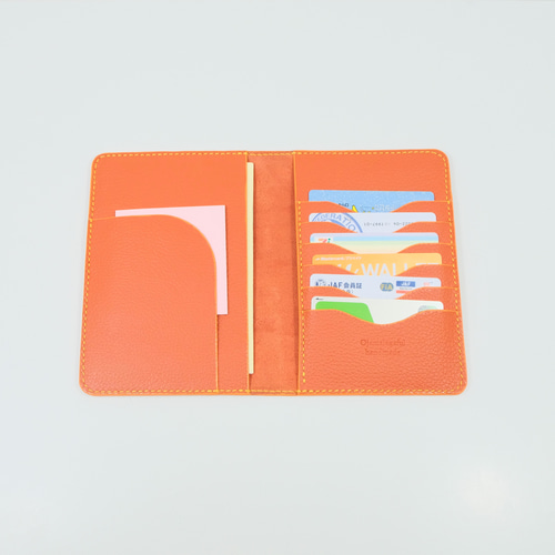 本革 シボ革 パスポート・お薬手帳・通帳ケースST 6ポケット オレンジ  