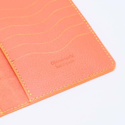 本革 シボ革 パスポート・お薬手帳・通帳ケースST 6ポケット オレンジ  