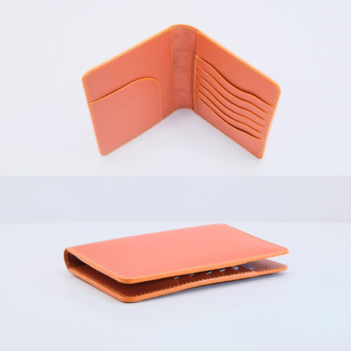 本革 シボ革 パスポート・お薬手帳・通帳ケースST 6ポケット オレンジ  