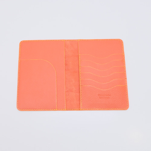 本革 シボ革 パスポート・お薬手帳・通帳ケースST 6ポケット オレンジ  