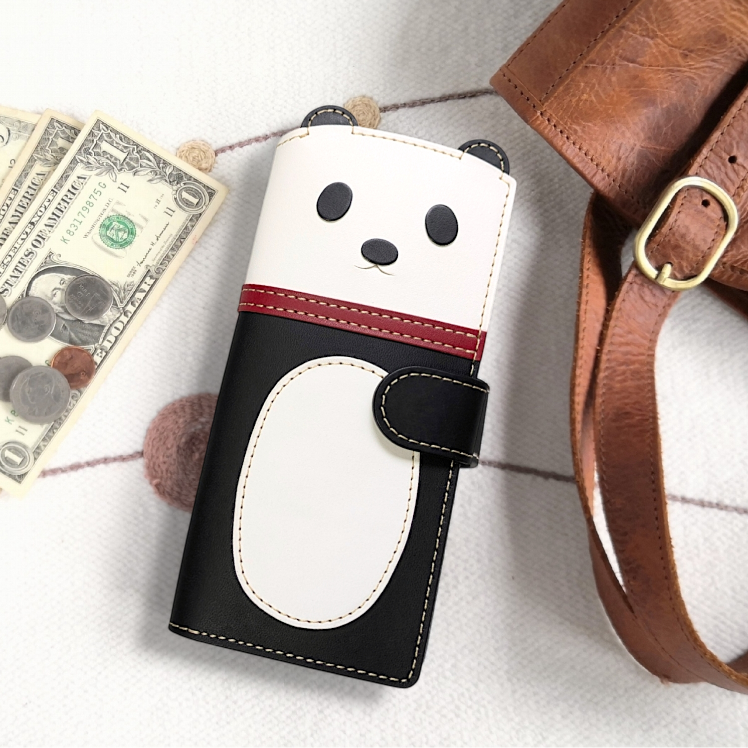 ガバッと開く小銭入れ＊パンダさんの長財布 ボックスタイプ