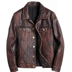 ワックスド羊革シャツ襟ショートコート Waxed Sheep Leather Shirt