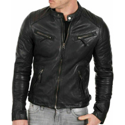 ワックスド羊革シャツ襟ショートコート Waxed Sheep Leather Shirt