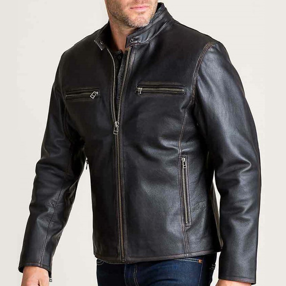 牛革ユーズド加工クラシックジャケット Cow Leather Distressed Classic Jacket 1枚目の画像
