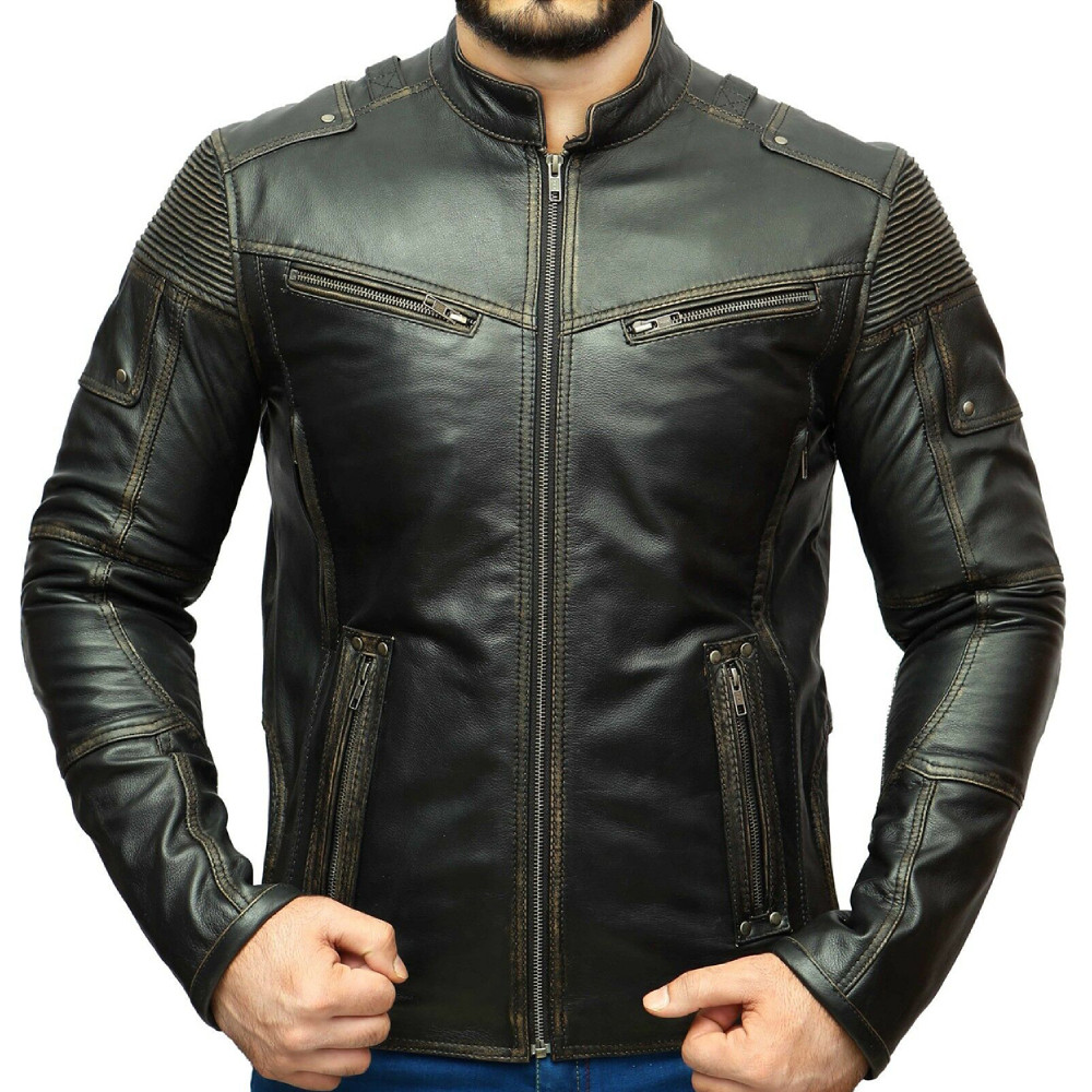 羊革・ガンポケット付き羊革ユーズド加工ジャケット Sheep Leather Distressed Jacket