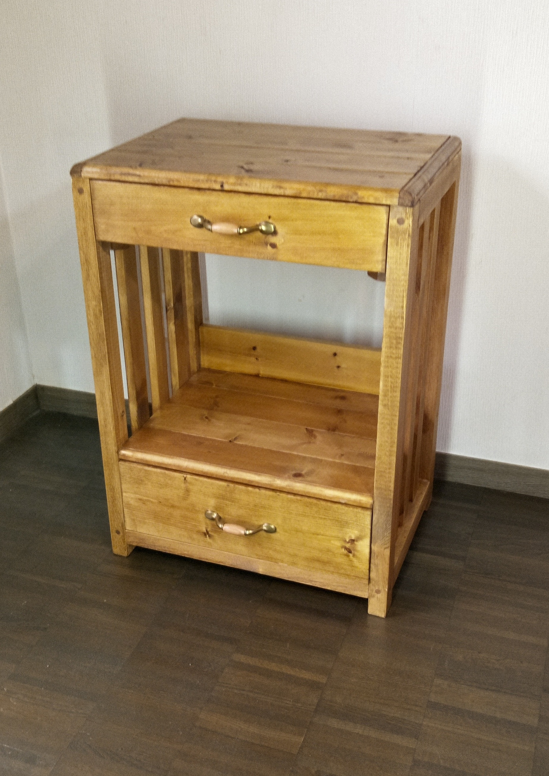 No44【身近なワゴン】キャビネット、2引き出し付き,天然木、無垢、