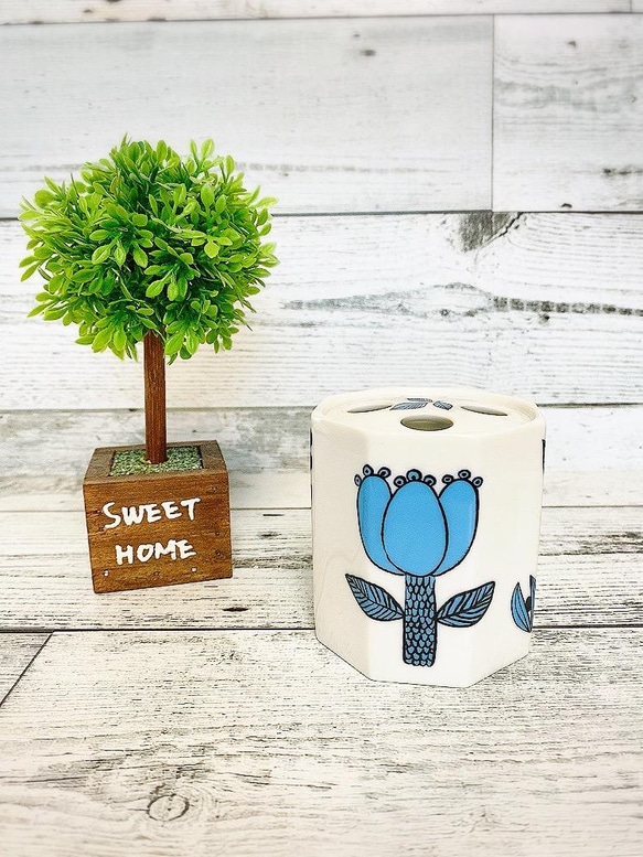 マリンブルー✨北欧柄✨歯ブラシスタンド(4本立て) その他素材