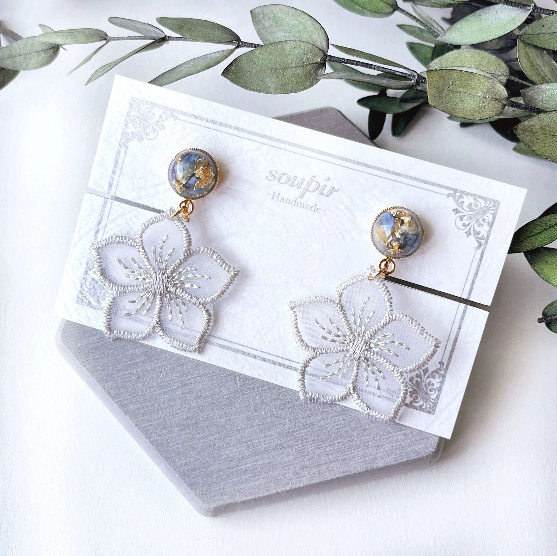 刺繍 ピアス オカッパラバー 陶器 リング