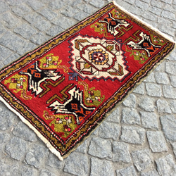 手織りトルコ絨毯 92x51cm ヴィンテージ ラグ 8枚目の画像