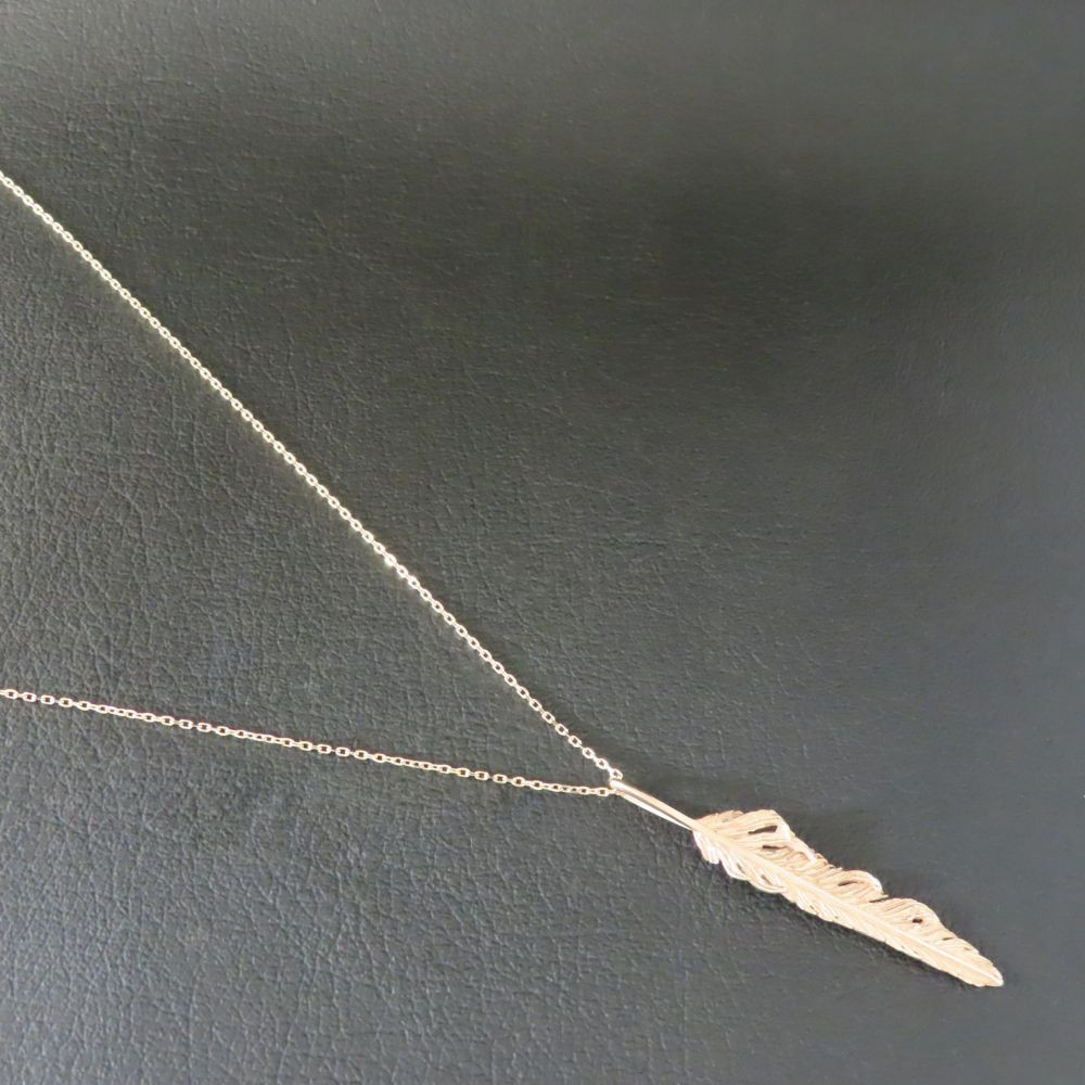 風切羽フェザーネックレス K10YG 【刻印無料】 風切羽 フェザー 羽 羽根 ネックレス ペンダント k10 金