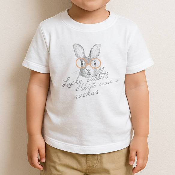 Tシャツ【ラッキーうさぎの早口言葉】シンプルモノトーン 4枚目の画像