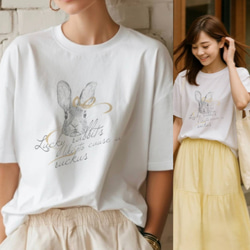 Tシャツ【ラッキーうさぎの早口言葉】シンプルモノトーン 1枚目の画像