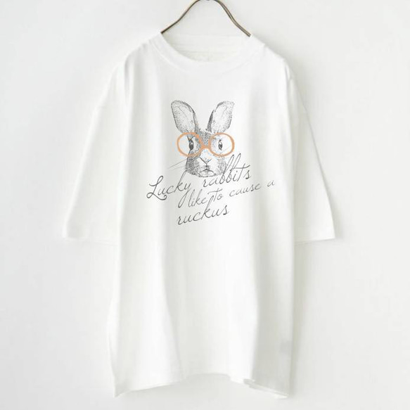 Tシャツ【ラッキーうさぎの早口言葉】シンプルモノトーン 6枚目の画像