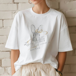 Tシャツ【ラッキーうさぎの早口言葉】シンプルモノトーン 2枚目の画像