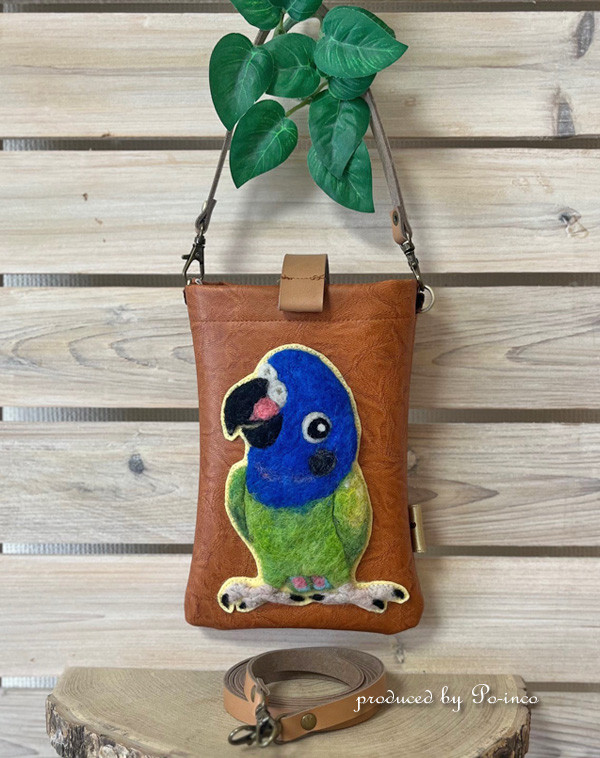 ＊受注制作(羽色変更可能)＊2WAYスマホポーチ / アケボノインコ