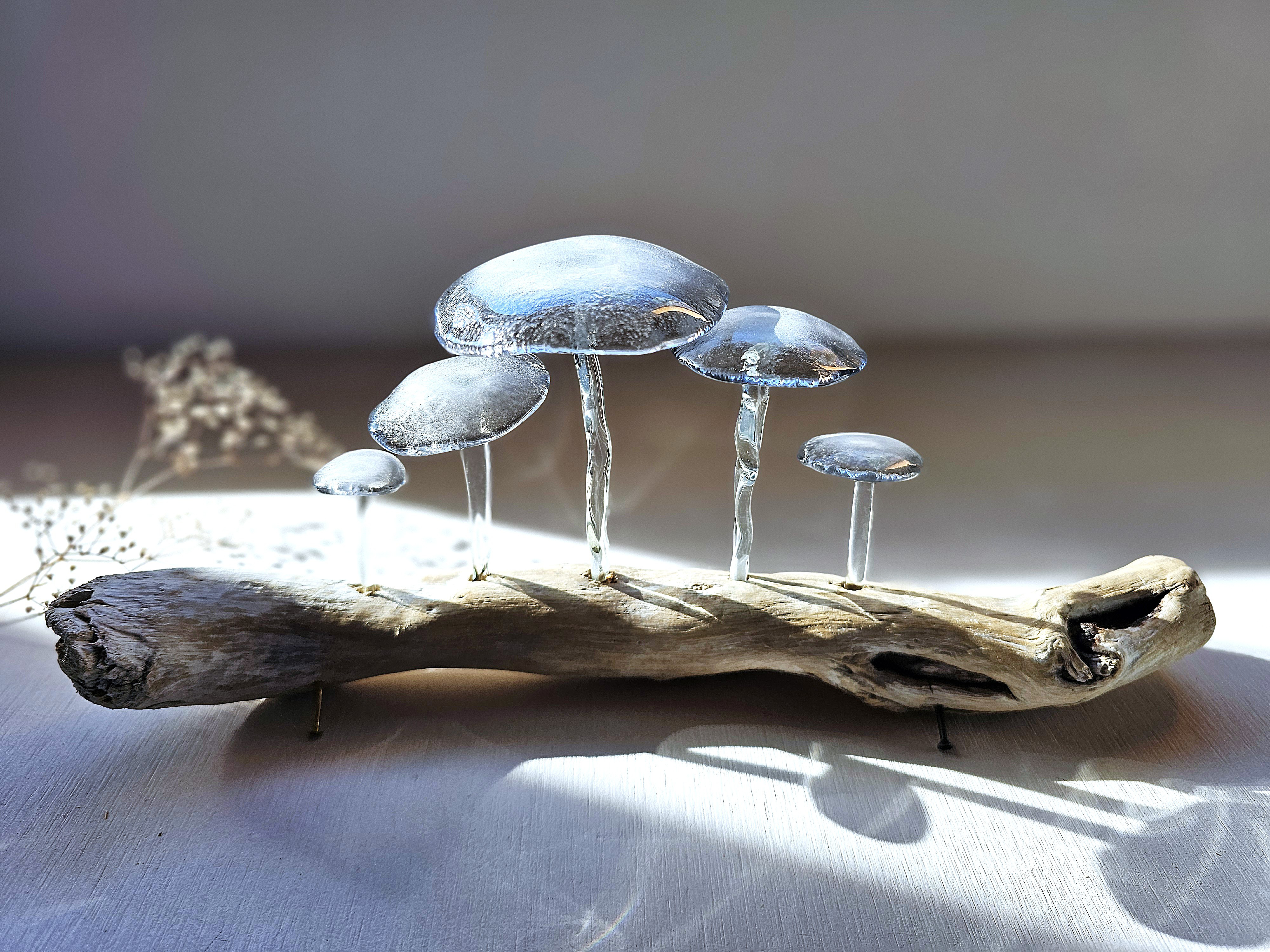 ガラスのキノコ　置物　オブジェ　黒５本 5,680円