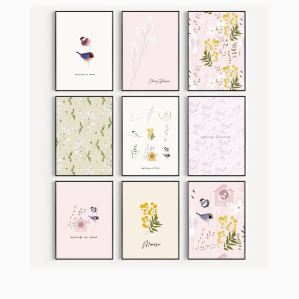 春の北欧ポスター ミモザ / i0546 /  ミモザと桜と小鳥　インテリアポスター 10枚目の画像