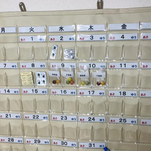 一目でわかるお薬管理 お薬カレンダー1ヶ月用 日付曜日取り外し