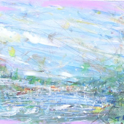 原画「空と水と暮らしと」 額サイズ48×35㎝  抽象画 オーラ 自然 2枚目の画像