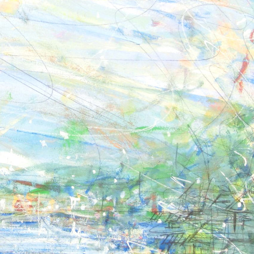 原画「空と水と暮らしと」 額サイズ48×35㎝ 抽象画 オーラ 自然 絵画