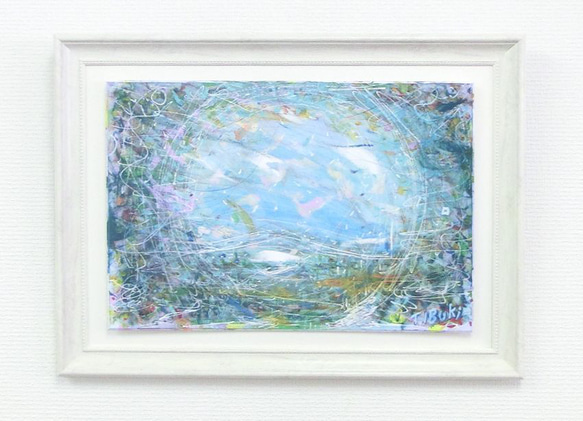 原画「緑の先に」 額サイズ 48×35㎝ 抽象画 オーラ 自然 絵画