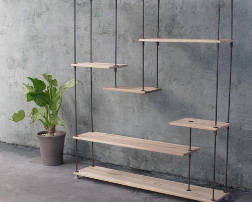 即納】wood iron shelf 1040*910*180〈サンドカラー〉 アイアン