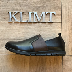 軽くて柔らか♪ ゴムバンド牛革スリッポン(BL）底材黒 スリッポン