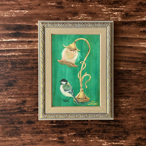 ミニ日本画 ランプとシジュウカラ 鳥の絵画 絵画 紫苑工房 通販