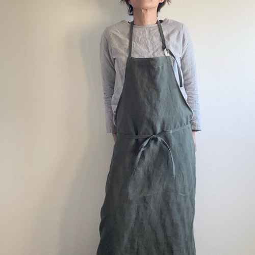 リネン　ハンドメイド　お好きなカラーで　エプロン リネンシンプルエプロン 10色 newｶﾗｰ✨ エプロン K.K.P 通販 1158134