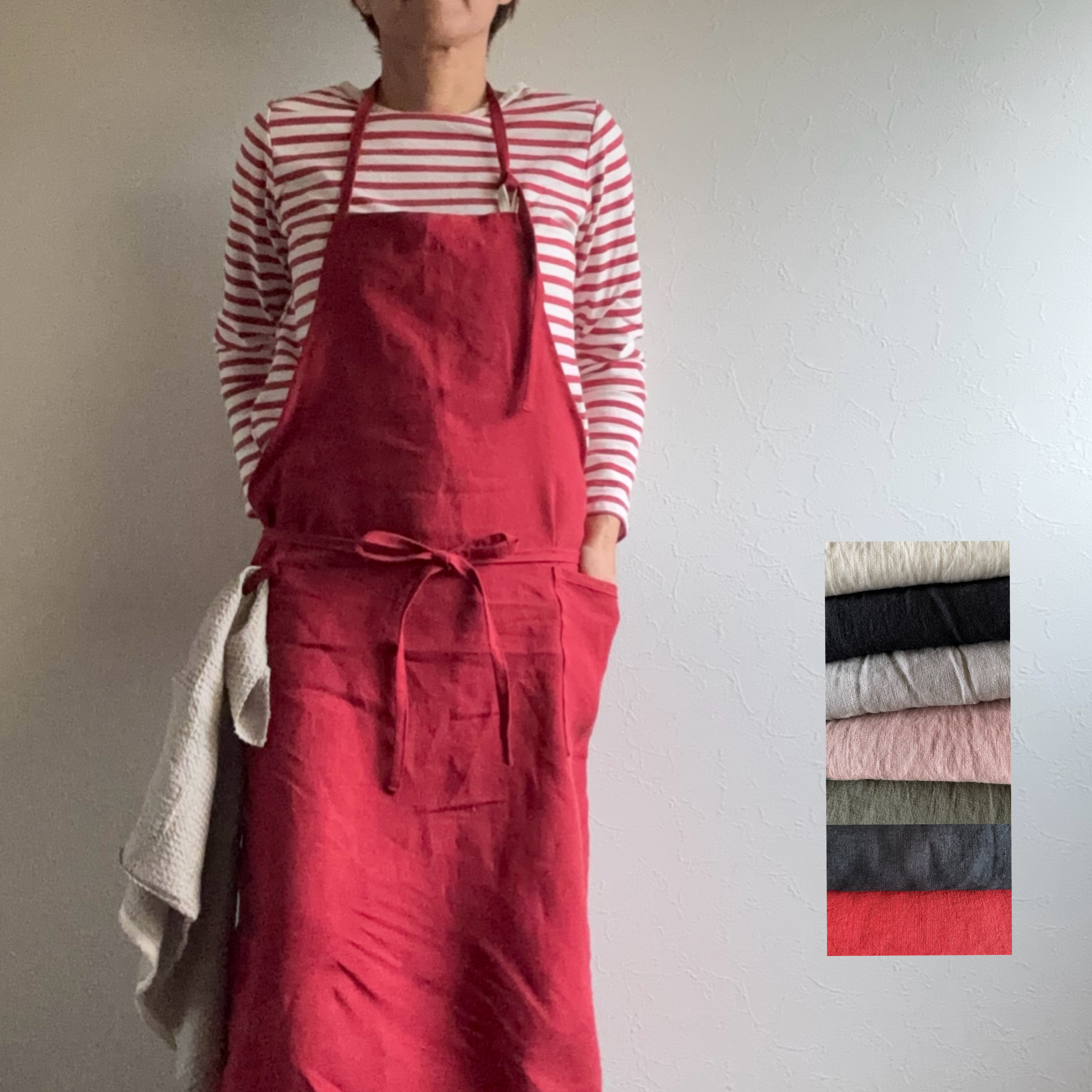 リネンシンプルエプロン　7色　newｶﾗｰ✨