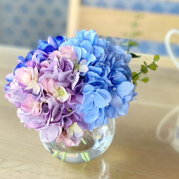 母の日★即日発送可★涼やか紫陽花一年中ずっと綺麗な紫陽花【水やり＆お手入れ不要】楽ちん♪アートフラワー 1枚目の画像