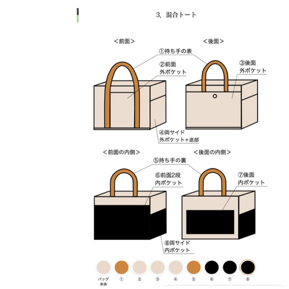 「混合手提包」小號「蘑菇 x 峽谷棕色 x 黑色」/倉敷帆布尺寸 8 [客製化] 第9張的照片