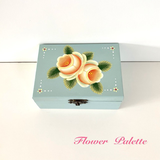 英国農村風景＆花木～本格トールペイント　希少/一点もの　収納ＢＯＸ　美品