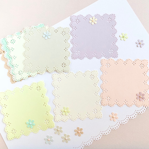 素敵なレースのメッセージカード10枚 小さなお花付き〜クラフトパンチ