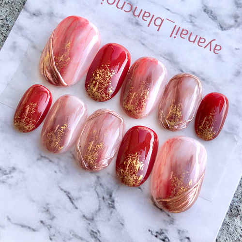 4070 ネイルチップ サイズオーダー 赤 レッド 卒業式 振袖 ネイル 赤  