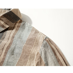 綿麻長袖シャツ　ブラウス　水色ストライプ柄　薄手　L019 5枚目の画像