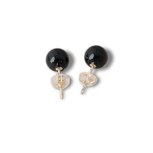 人気！再販】【k18金ピアス】 オニキス ラウンド 約5.5-6mm K18